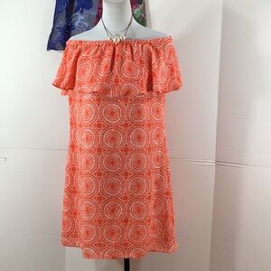 MMK orange/white ruffle neck shift dress 4
